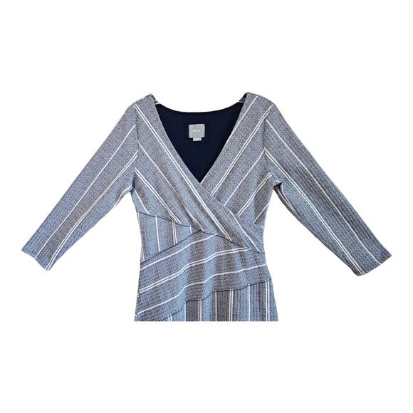 ANTHROPOLOGIE Maeve Women's S / M Wrapped Column Sheath Dress Blue 3/4 Sleeve - Picture 2 of 9